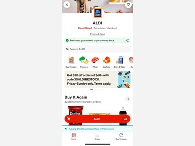 Aldi deal ends sun June 2, 2024: DoorDash $30 off $60