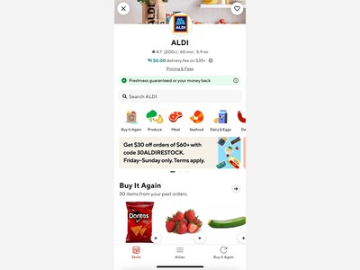 Aldi deal: Fri-Sun June 7-9 2024 - DoorDash $30 off 60